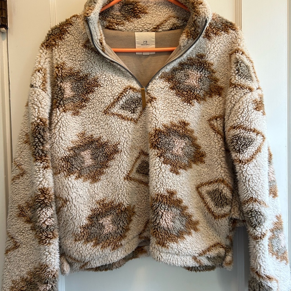 Thread & Supply Cream and Brown Fleece Jacket